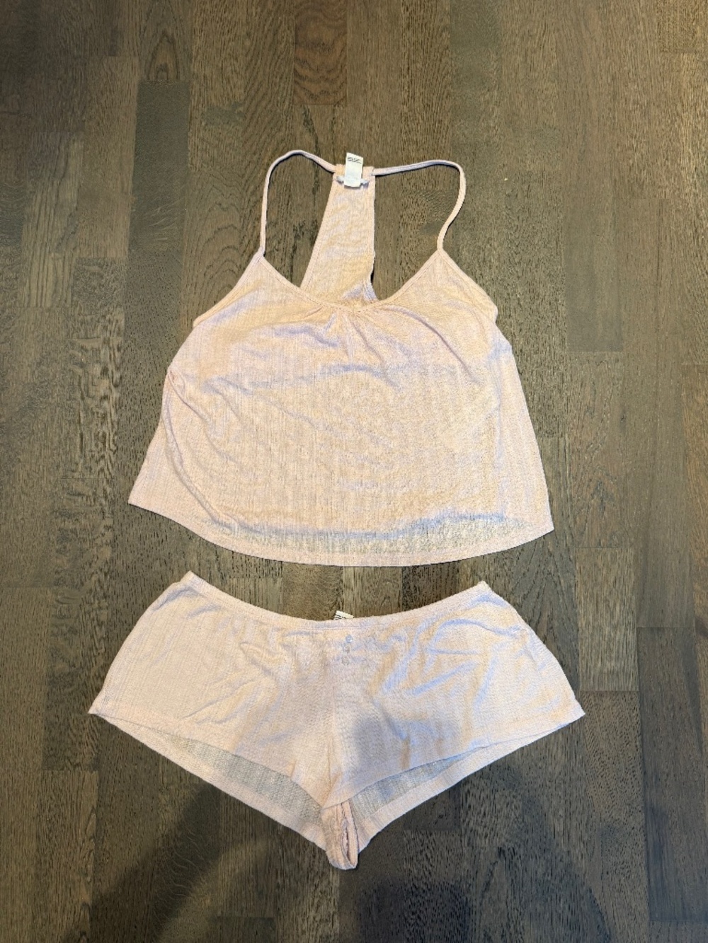 Pink Ribbed Pajama Sleep Set Tank & Mini Shorts Size S Light Pink Sleepwear Set